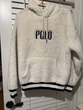 Polo by Ralph Lauren Cream Sherpa Pullover Hoodie with Navy Label